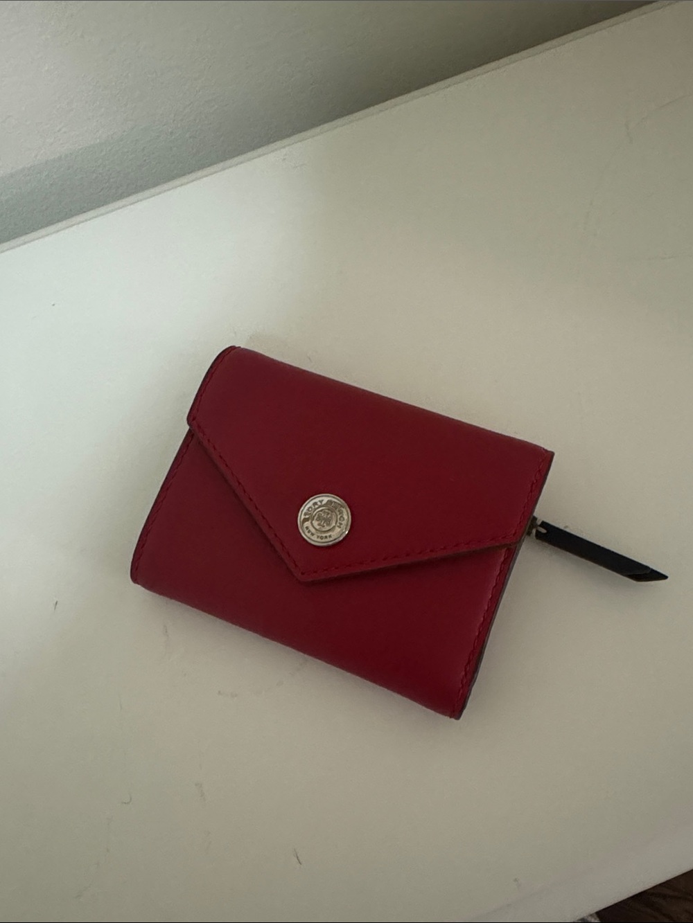 Tory Burch Red Leather Compact Snap Wallet